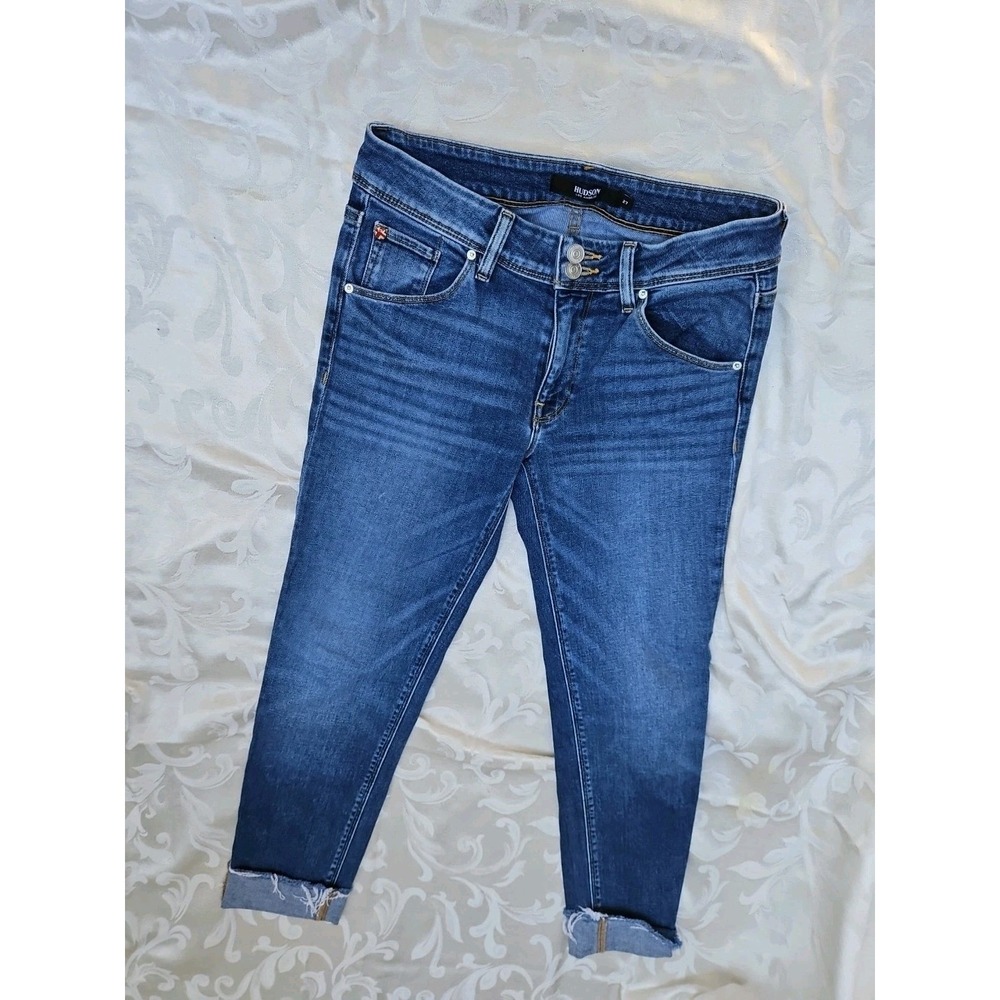 Hudson Collin Midrise Skinny Jeans Flap Pocket Raw Hem Capri Size 27 - Picture 11 of 11
